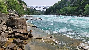 A scenic view of Niagara River at Whirlpool State Park near Niagara Falls, NY, USA
