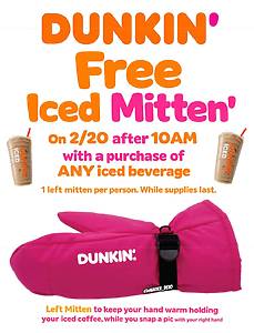free dunkin' iced coffee mitten