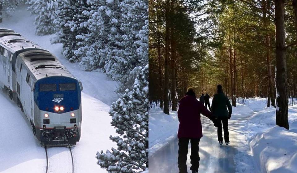 Diese 10-stündige Zugfahrt von NYC ist eine der landschaftlich reizvollsten der Welt – und endet an einer 9 Meilen langen natürlichen Eislaufbahn durch einen glitzernden Wald.
