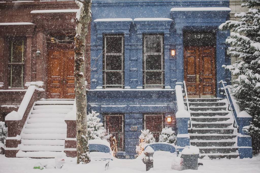 NYC Brownstones in Winter Snowstorm