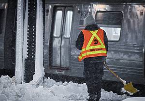 MTA New York City Transit operations during blizzard on the evening of Sunday, Feb 22, 2026.Stillwell Terminal.