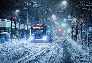 MTA New York City Transit operations during blizzard on the morning of Monday, Feb 23, 2026.B52 bus, Fulton St.