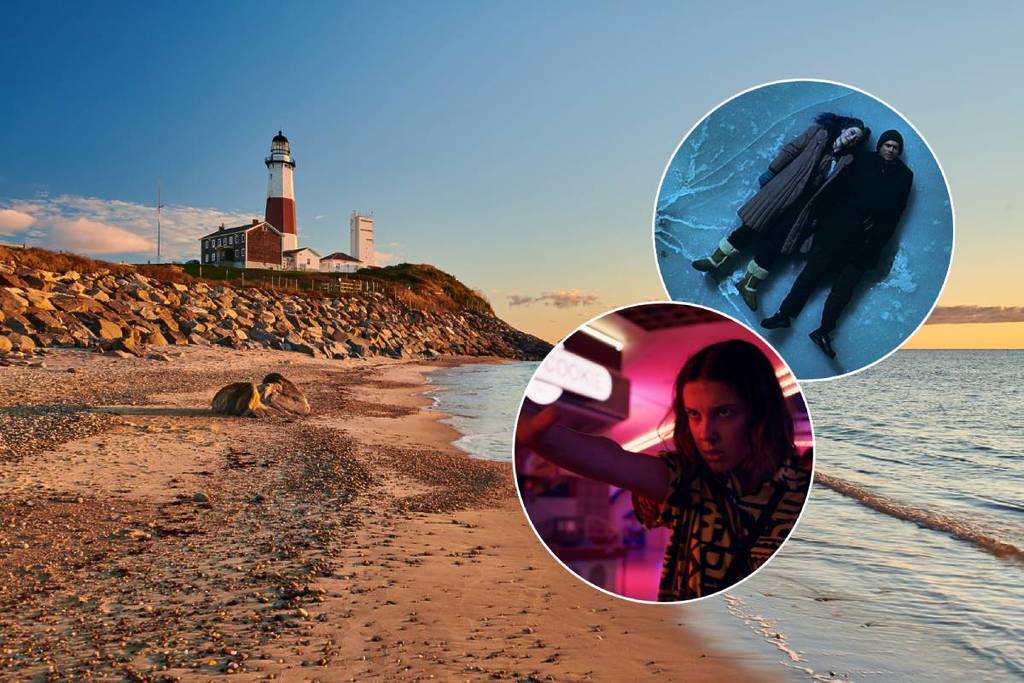montauk lighthouse and a screenshot from eternal sunshine of the spotless mind and a screenshot from stranger things