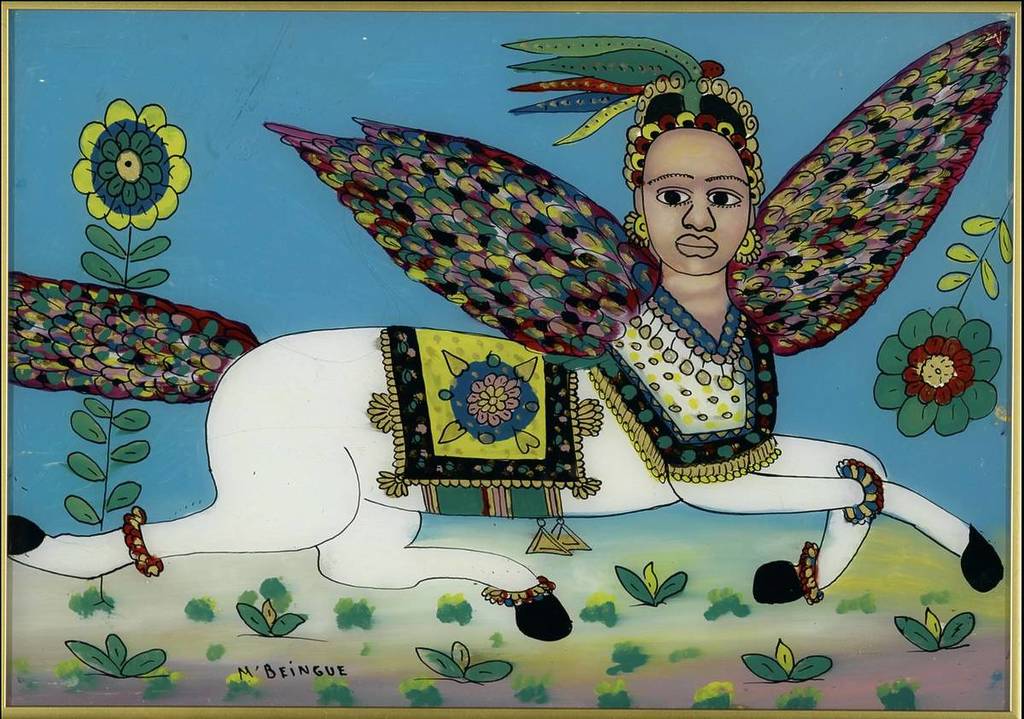 Gora Mbengue. Al-Buraq, 1975. Verre, peinture. Dakar, Sénégal. Don de Blake Robinson, 2004.52.21. © Succession de Gora Mbengue (Photo : Brooklyn Museum)
