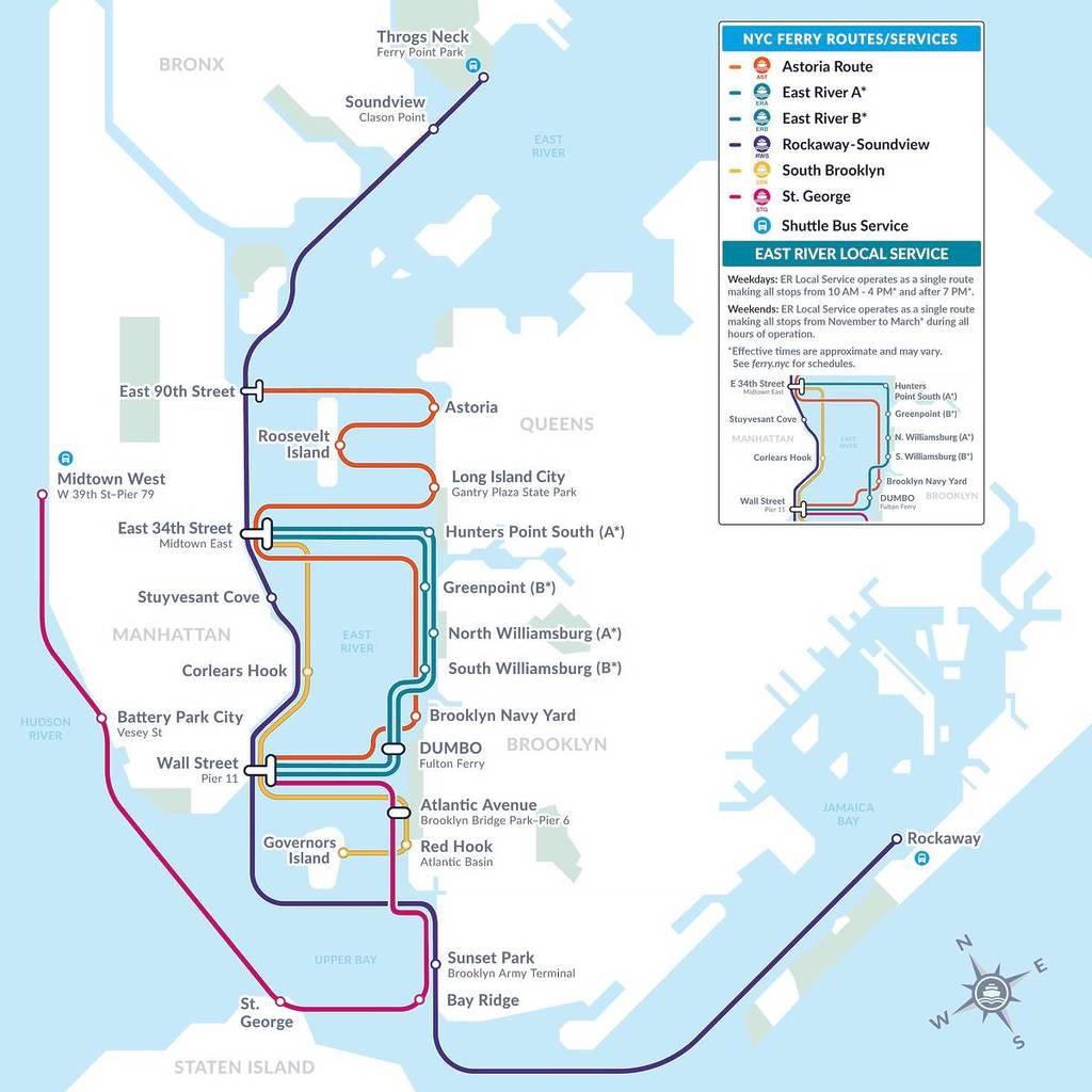 mappa delle rotte dei traghetti di New York