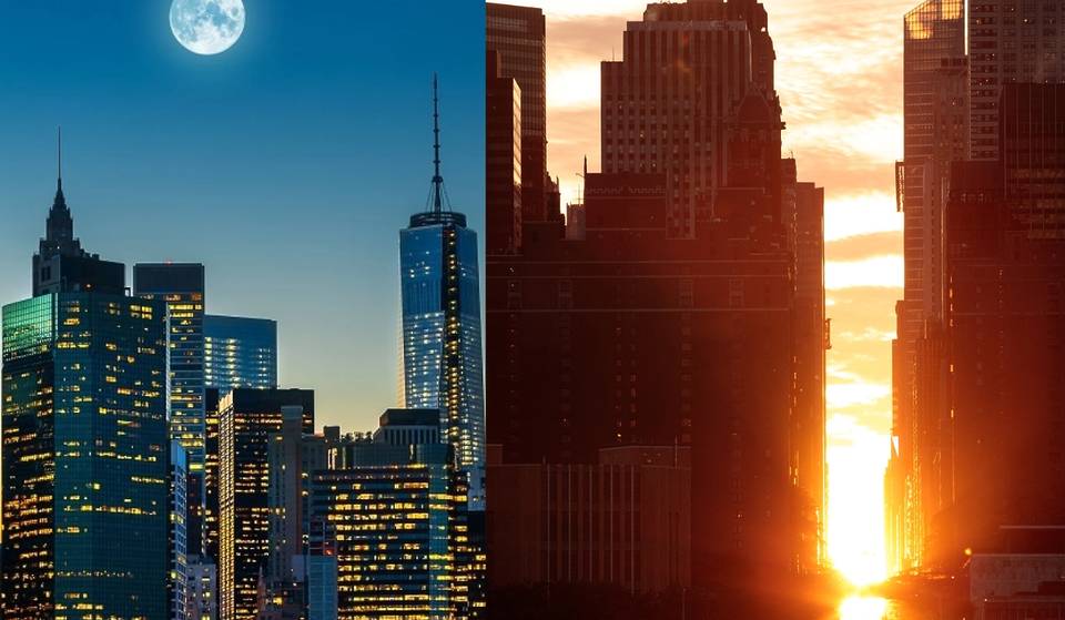 New York is hosting a rare double skyline event starting tonight — with the ‘full sun’ aligning on 42nd Street and a blue moon rising shortly after