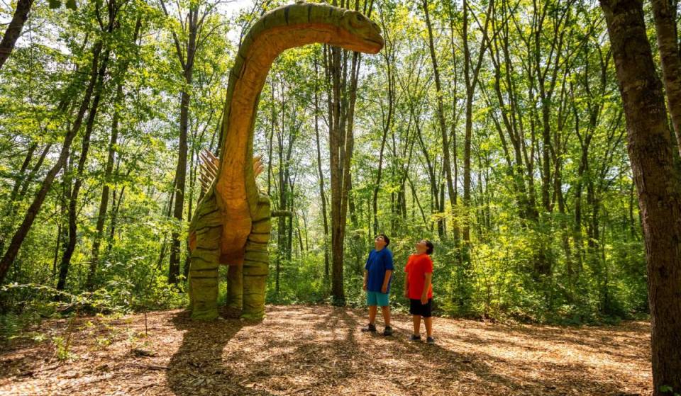 Just a road trip from NYC: This massive dinosaur park has 60+ life-size dinosaurs, fossil digs &amp; a dino splash pad