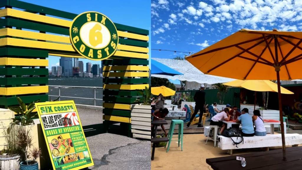 A apenas 8 minutos de balsa de Manhattan, a equipe por trás do Smorgasburg abriu o “Six Coasts” na Ilha Governors: espere um bar de frutos do mar crus, DJs ao vivo e coquetéis gelados servidos em abacaxis frescos