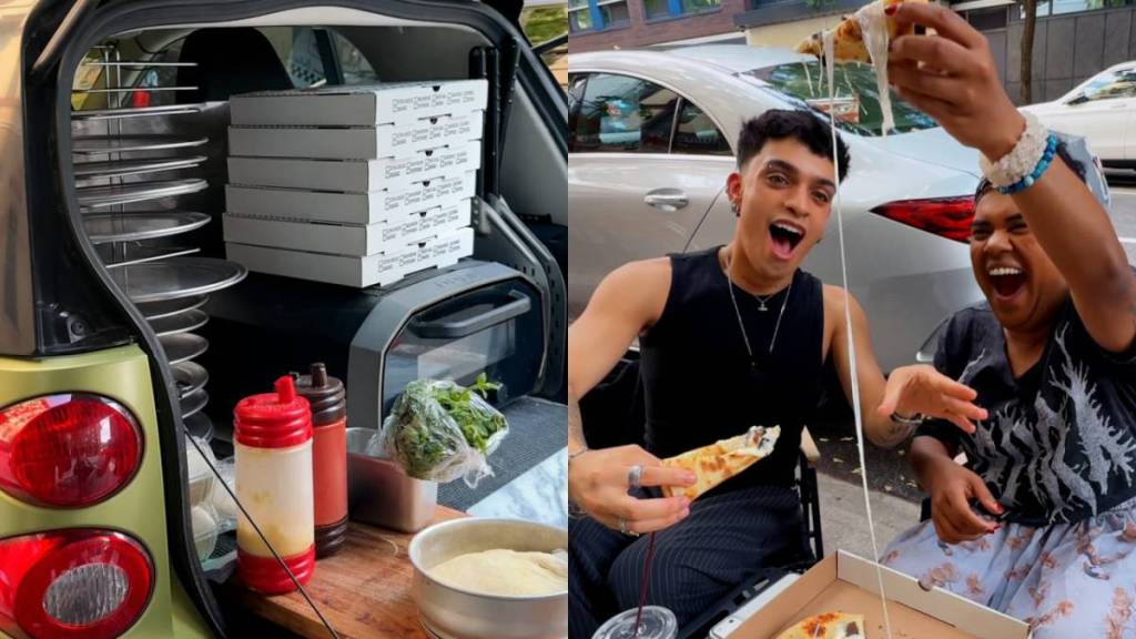 Een volledig functionerende pizzeria opereert vanuit de kofferbak van een groene Smart – hier kun je de 12-inch stenenovarpizza’s van deze chef uit de Bronx vinden in Hell’s Kitchen en Brooklyn