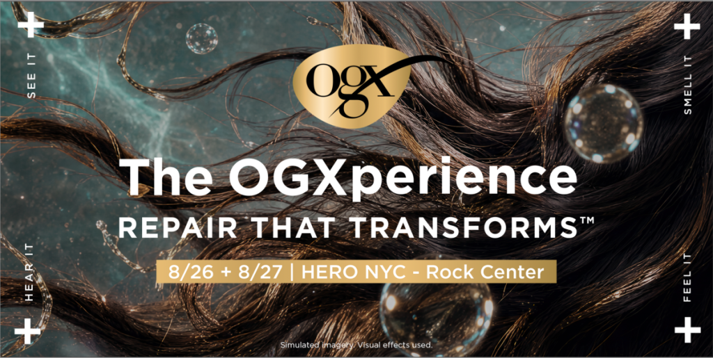 digital invite to the OGXperience with background of hair in water 