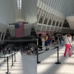 A homenagem com o feixe de luz do 11 de setembro no The Oculus, em Nova York