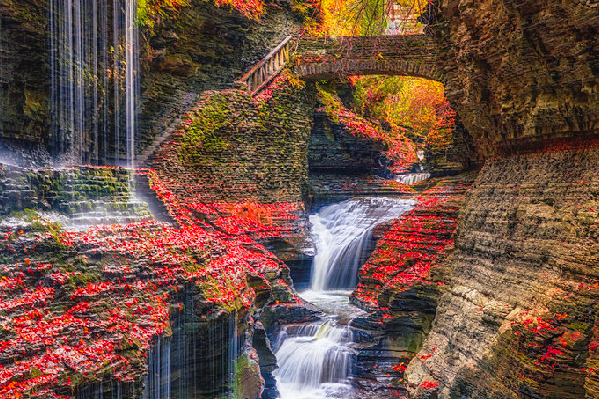 America's most visited state park is hiding in Upstate NY — with 19 waterfalls, fall foliage views, a 400-foot gorge & a winding path of 800 stone steps