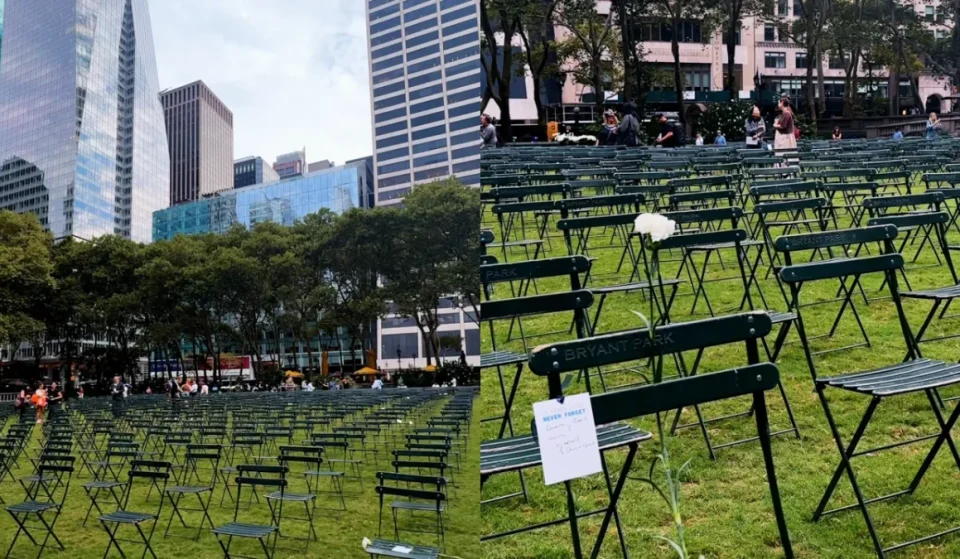 Bryant Park 9/11 empty chairs tribute video