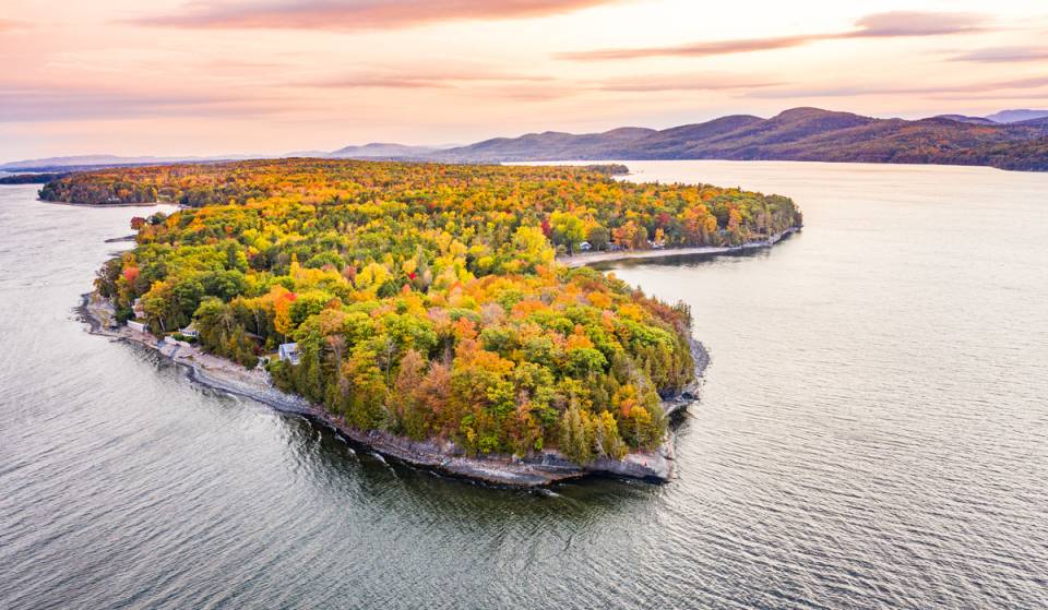 Known as the ‘Adirondack Coast,’ this 400-foot-deep New York  escape surrounded by fall colors hides wild forests, and a legendary underwater monster