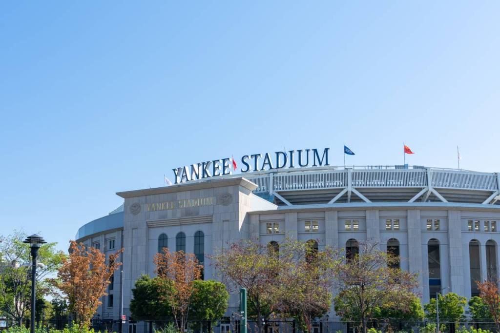 Yankee Stadium is shown in New York, NY