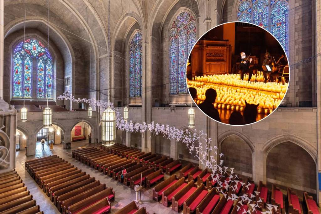 Een bijna honderd jaar oude neogotische art-decokerk tegenover Central Park verandert in een concertzaal bij kaarslicht voor 60 minuten aan Halloween-klassiekers