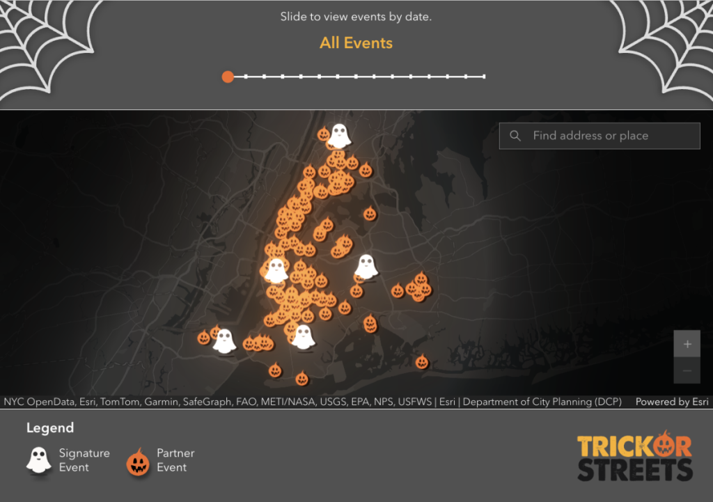 Vollständige Karte aller „Trick-or-Streets“-Standorte in NYC 2026