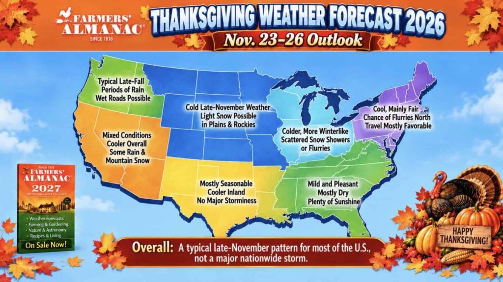 Thanksgiving Weather Forecast 2026 Map _ Farmers Almanac