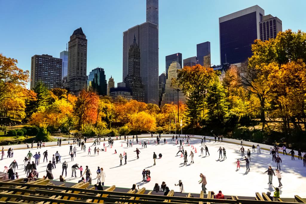Central Park’s iconic Wollman Rink is officially back for the season with free ice skating, skate rentals, and outdoor movies all Halloween weekend