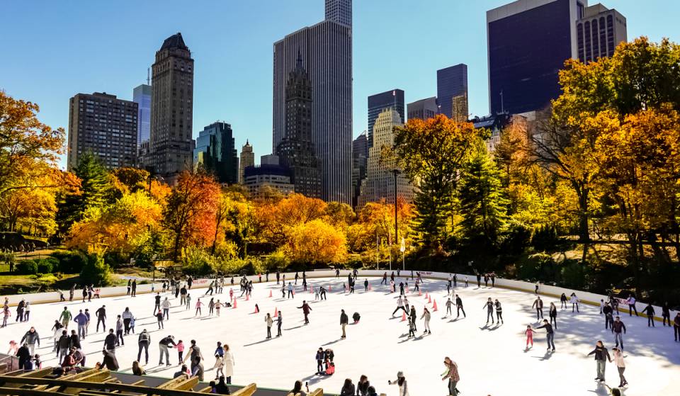 Central Park’s iconic Wollman Rink is officially back for the season with free ice skating, skate rentals, and outdoor movies all Halloween weekend