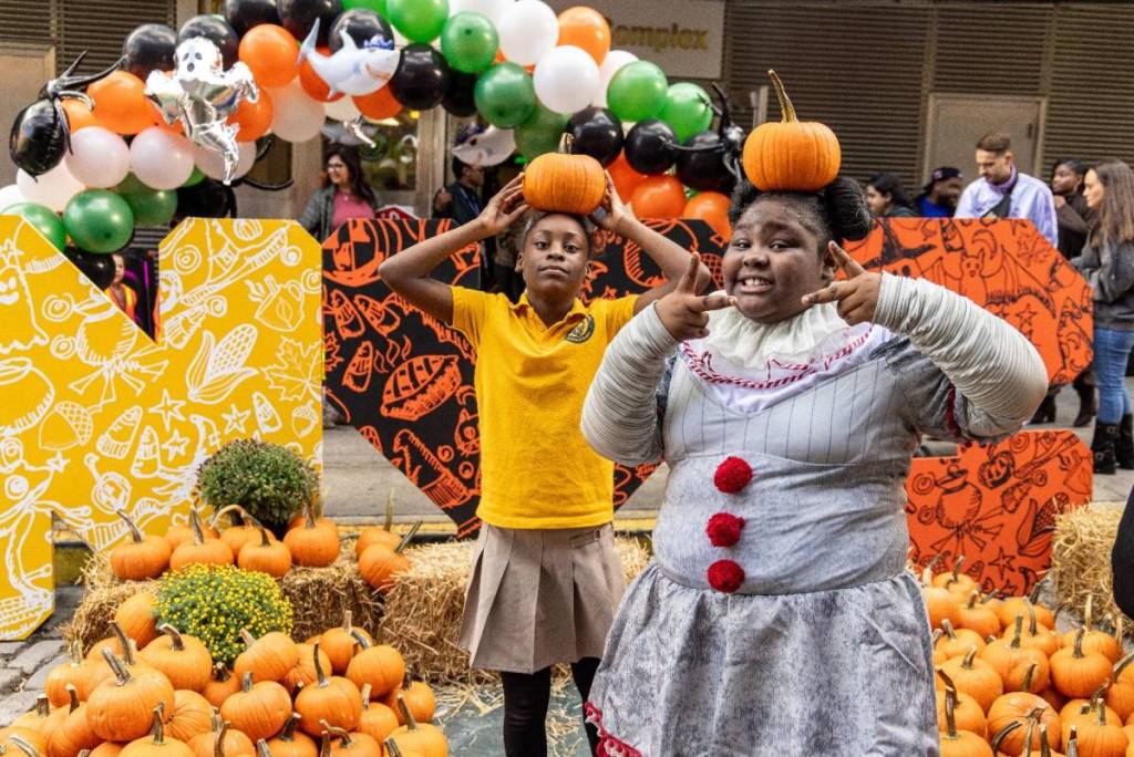 Students celebrating at 2026 Trick or Streets event on Dock Street in Brooklyn