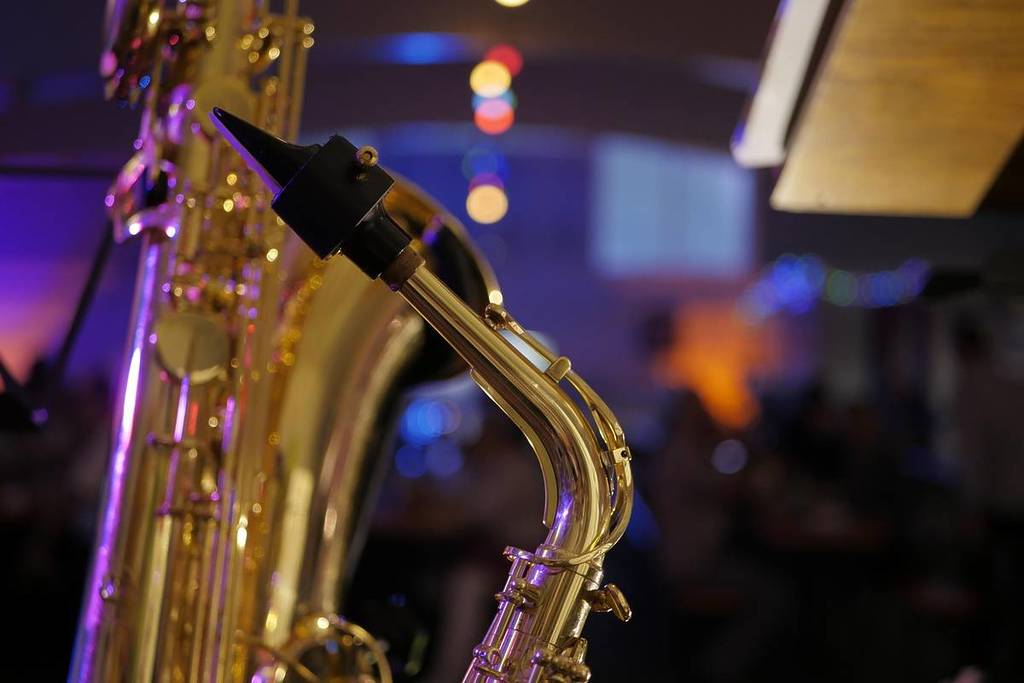Saxophone close up in music bar