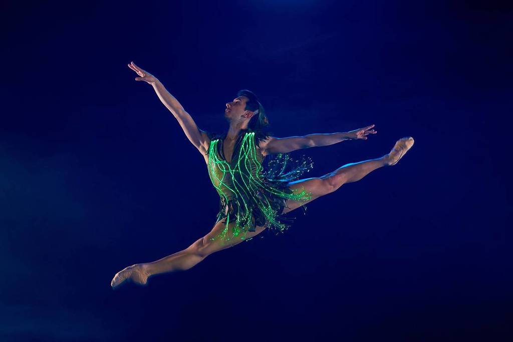 Peter Pan ballerina leaping into the sky at Ballet of Lights