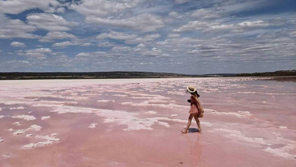 Hutt Lagoon with a women walking by