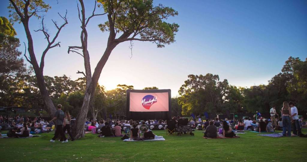 Moonlight Cinema Perth - Gum trees and screen in daylight