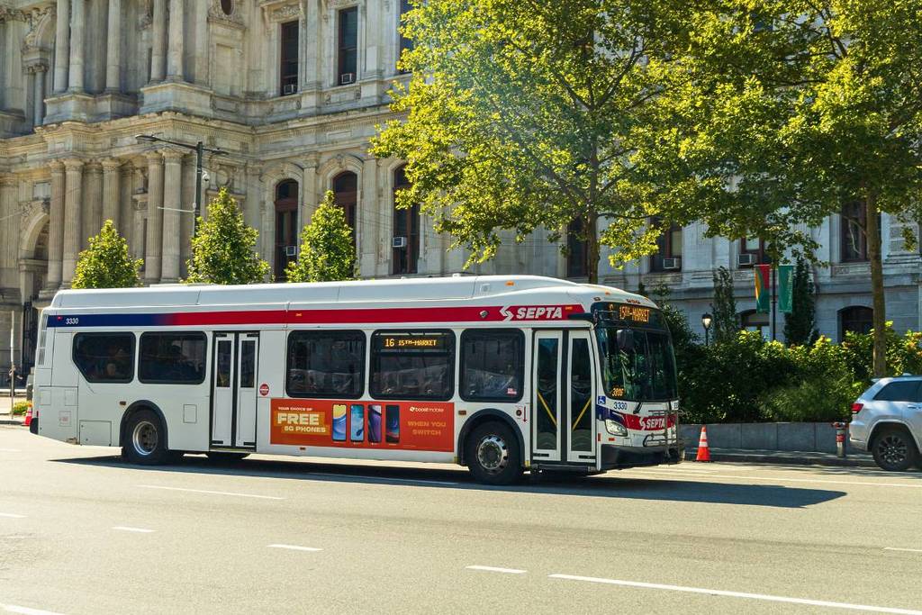 A SEPTA bus rides down Center City Philadelphia