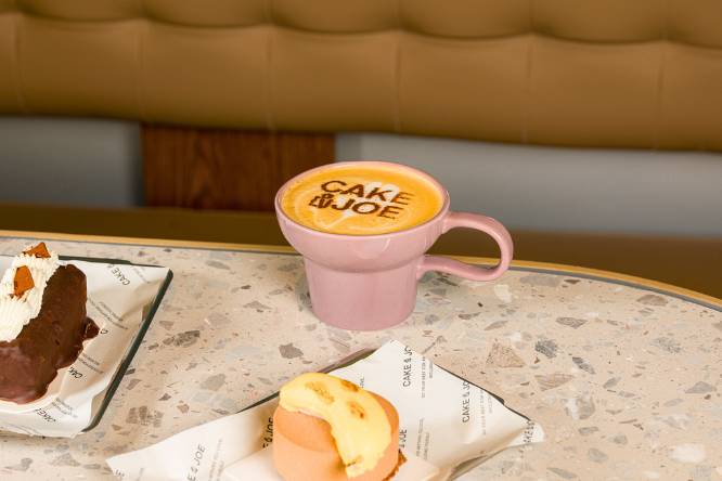 signature coffee in a pink mug