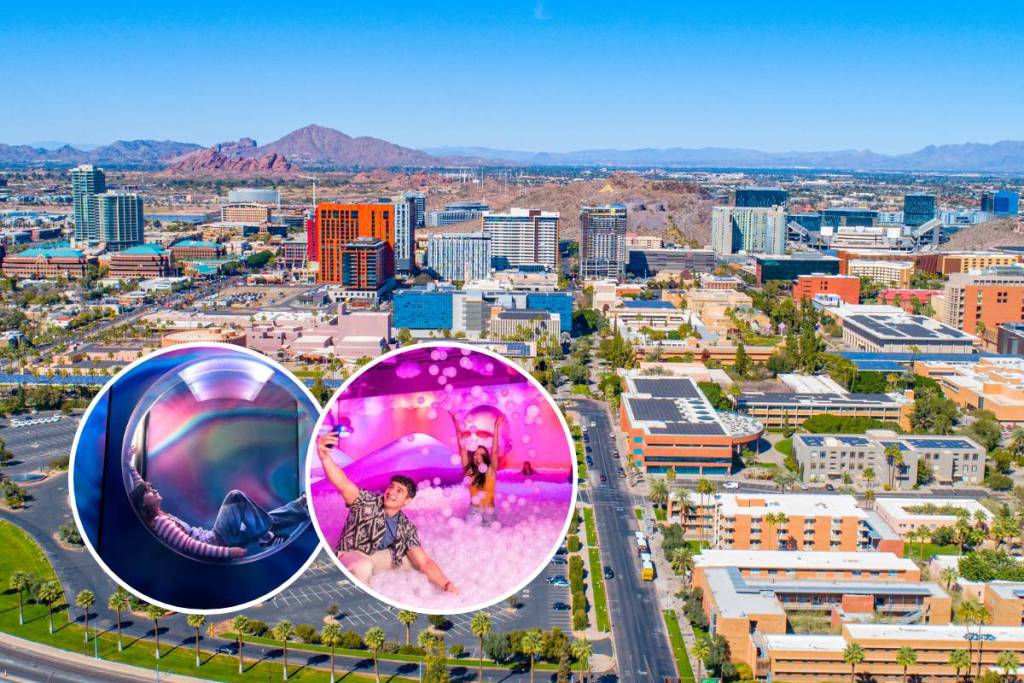 Less than 20 minutes from downtown Phoenix: Arizona Mills is home to a 10+ room bubble wonderland with VR flights, infinity mirrors and a giant ball pit