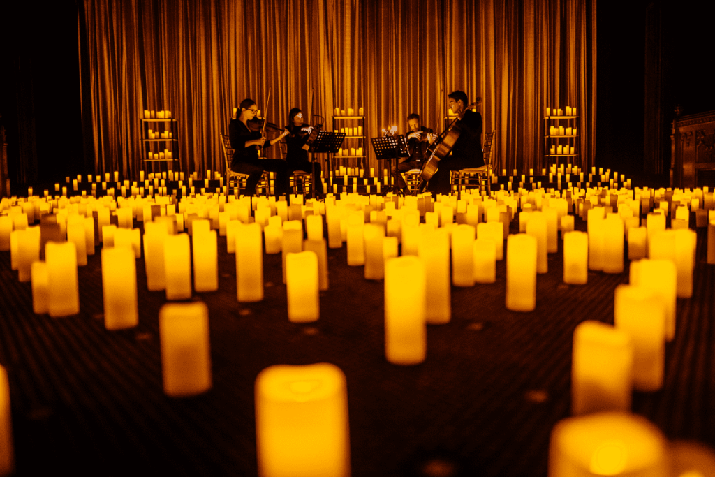 A string quartet performing at a Candlelight concert