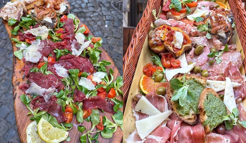 Just a stone’s throw from Piazza Navona, “I Pizzicaroli” revolutionize the aperitif in downtown Rome: large platters with cured meats, cheeses and bruschetta
