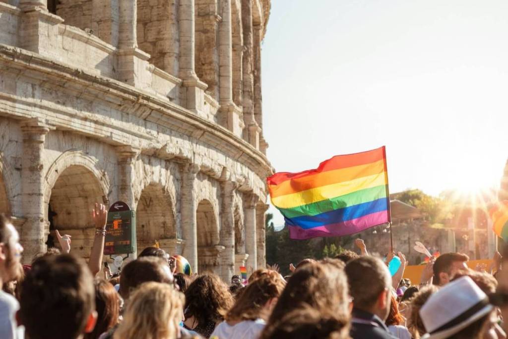 Pride flag featuring Rome’s Colosseum