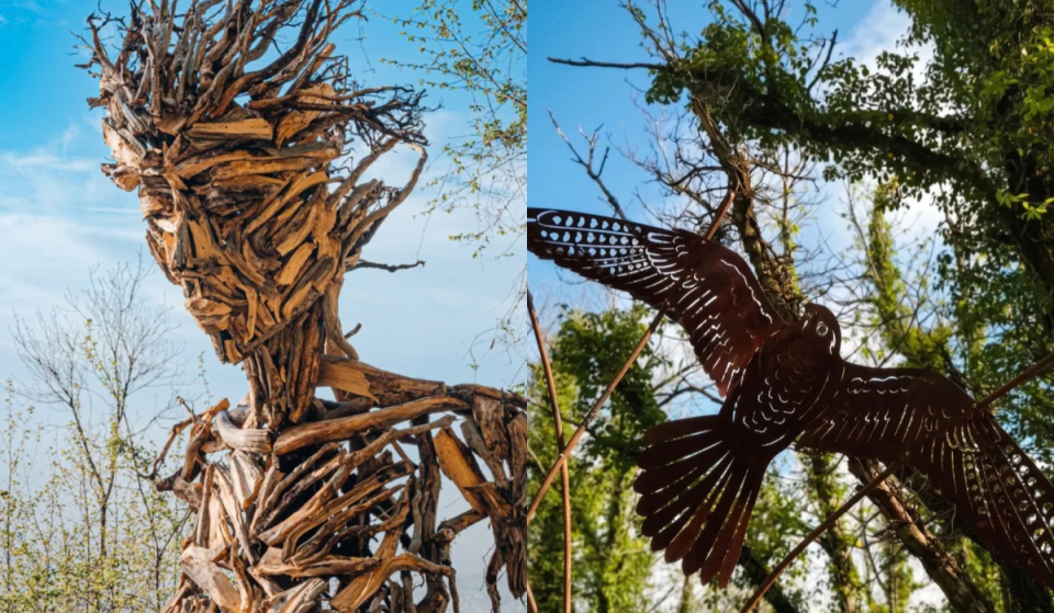 A due passi da Roma c’è un magico “museo a cielo aperto” nascosto tra i boschi con sculture di 4 metri e un binocolo gigante sul Lago
