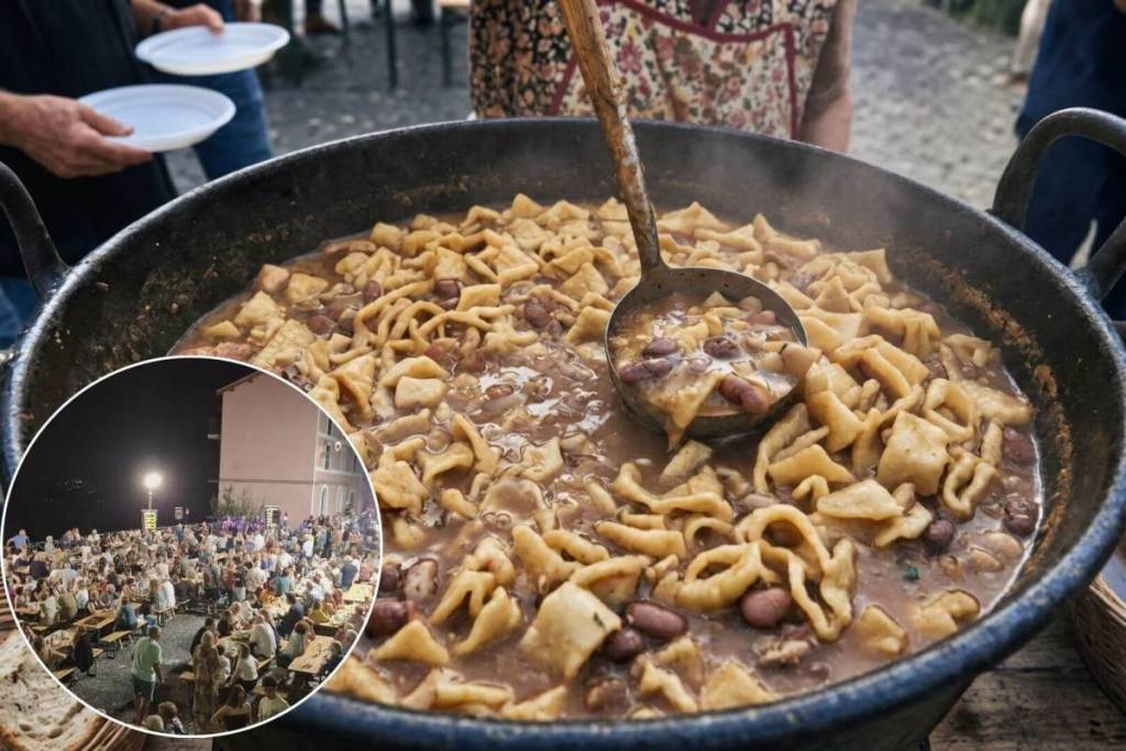 Il 3 ottobre torna a 50 km da Roma la storica sagra della pasta e fagioli con le cotiche: ingresso gratuito, pentoloni in piazza e fuochi d’artificio alle 22:30