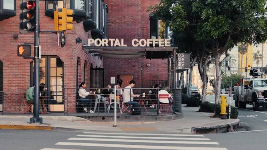 outside a coffee shop in San Diego
