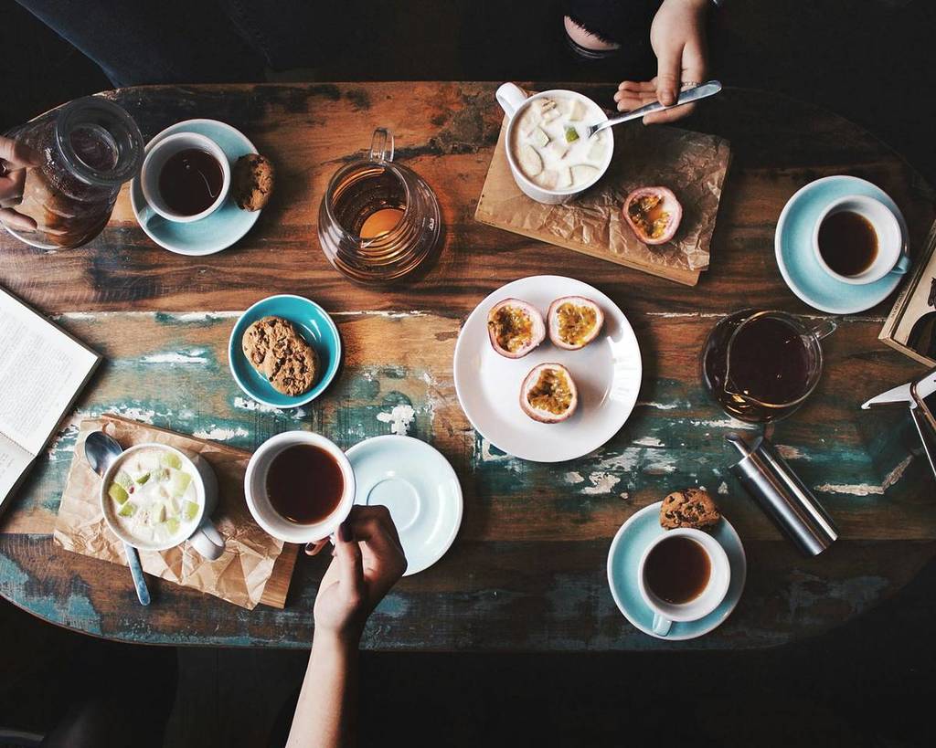 coffee and cakes on table