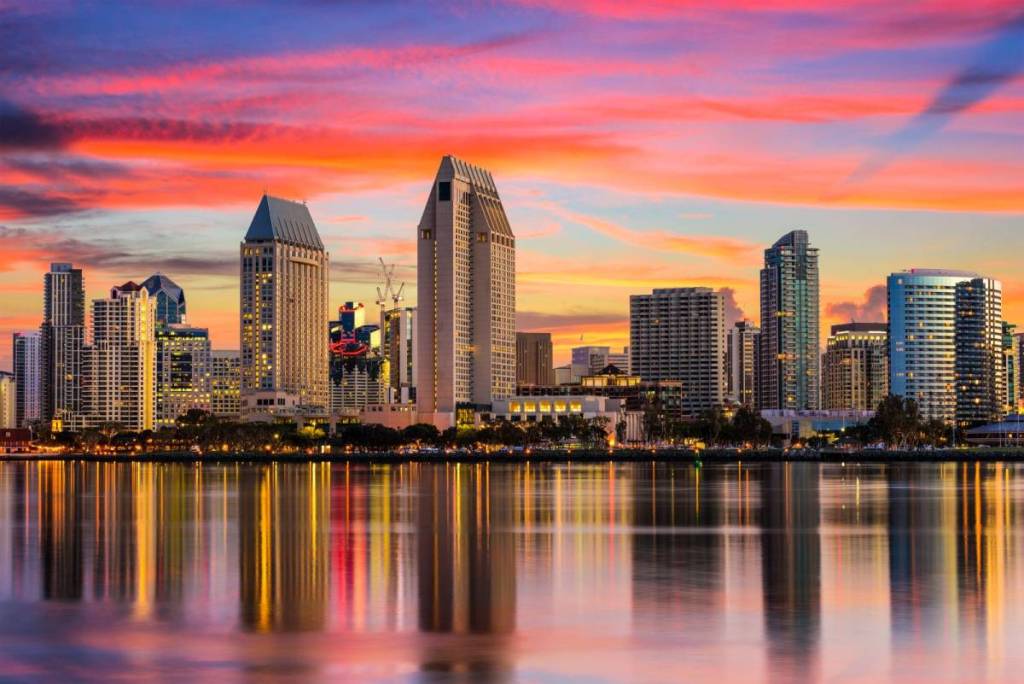 San Diego seen at dusk from the water