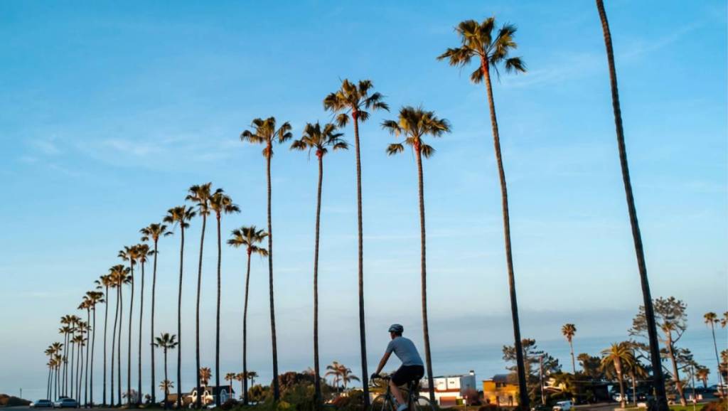 man cycling by the coast