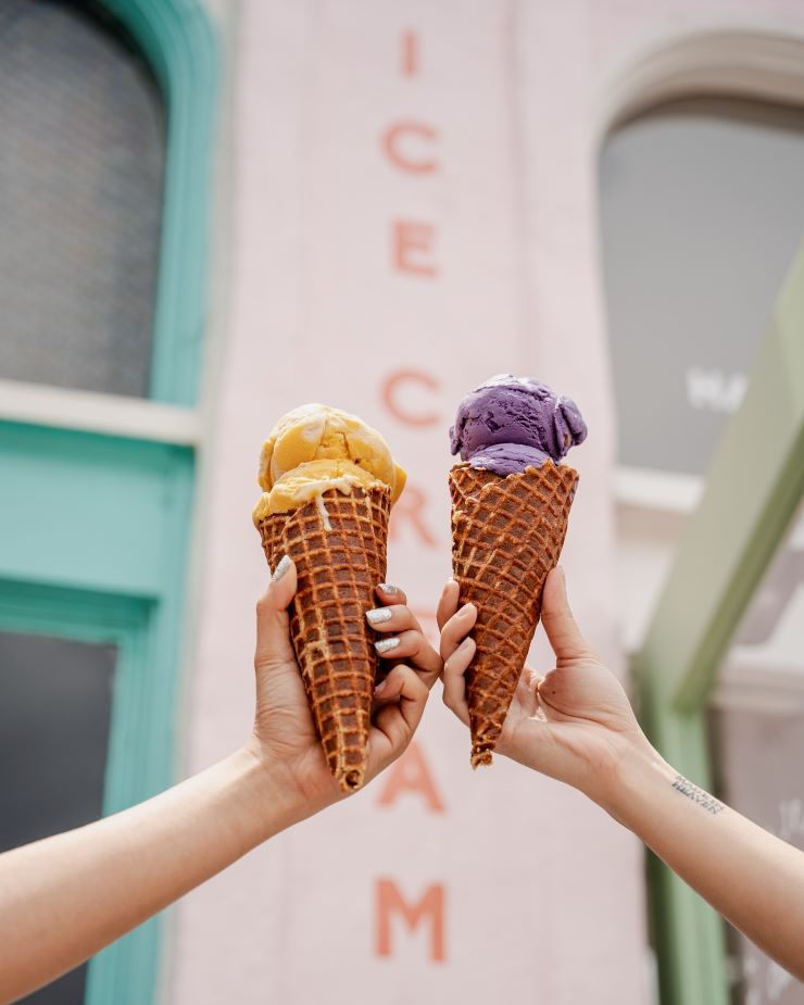 yellow and purple ice-cream cones