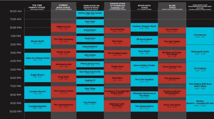 line up and schedule for Adams Avenue Street Fair