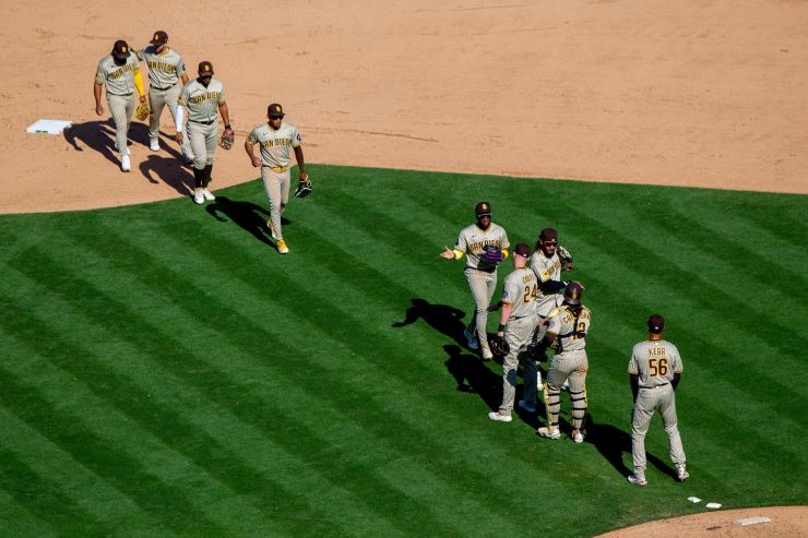 Padres team after a win