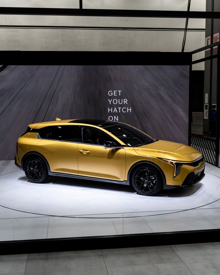 yellow modern car at auto show