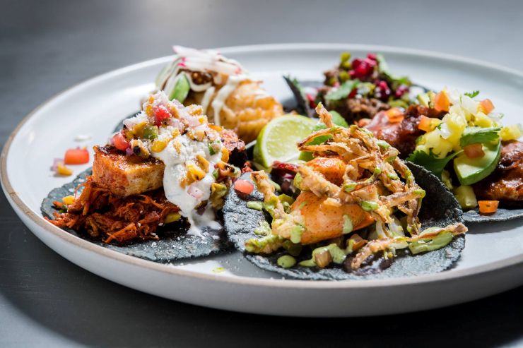 plate of tacos with blue trotillas