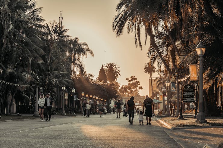 people walking on a street in San Diego California