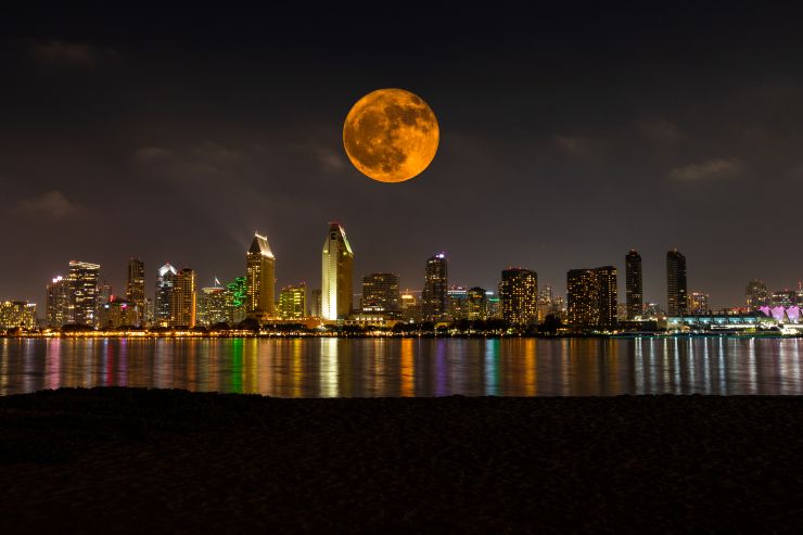 full moon over San Diego at night
