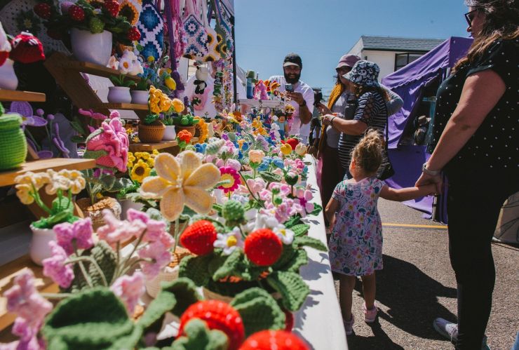 kids and parents at a spring festival