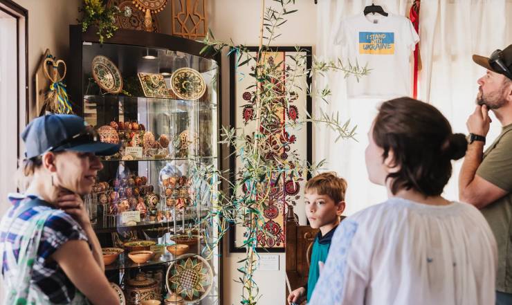 people exploring the house of Ukraine at Ethnic Food Festival San Diego